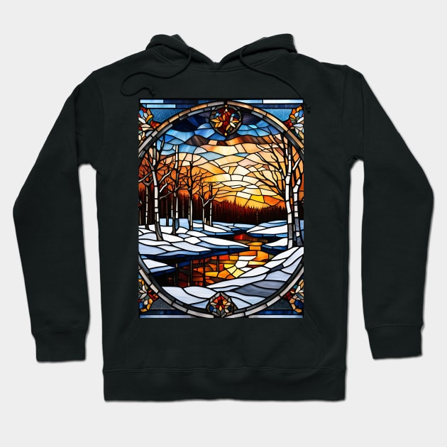 Stained Glass Window Snowy Winter Scene Hoodie by Chance Two Designs